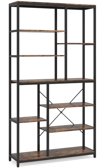 Questyr - 79 Inch Boekenkast Met Open Planken - 9-Tier Industriële Boekenplank - 10 Kubussen Etagere Opslagplanken Display Plank