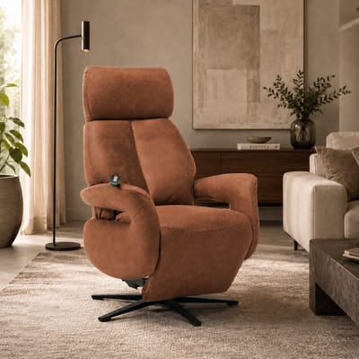 Relaxfauteuil Milo – Microleder – Sta-op stoel - Elektrisch Verstelbaar – Met Accu – 2 Motoren – 360° Draaibaar – Cognac