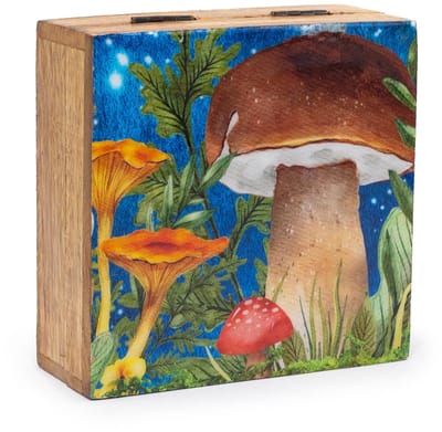 Ancient Wisdom - Wierook - Middelgrote vierkante doos 13,5x13,5x6 cm - paddenstoeldesign - geurstokjes - aromatherapie - handgerold - wierook