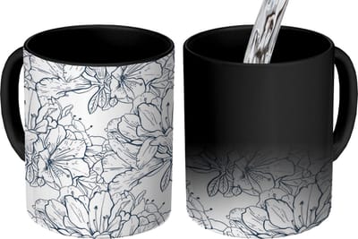 Magische Mok - Foto op Warmte Mokken - Koffiemok - Bloemen - Patroon - Lijn - Magic Mok - Beker - 350 ML - Theemok