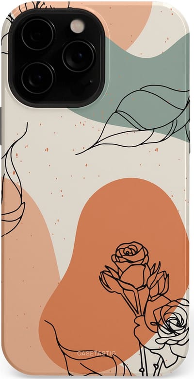 Casetastic hoesje geschikt voor Apple iPhone 13 Pro - MagSafe - Dubbellaagse bescherming - Lijnenspel roos - Fashion Case - Saliegroen Perzik Zand