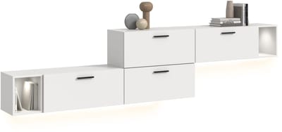 Moderne woonkast met verlichting - Stijlvolle woonwand in wit - 276 cm breed