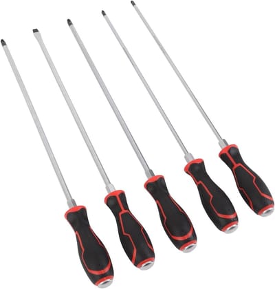 Set van 5 Lange Magnetische Schroevendraaiers van 450mm voor Auto Reparatie, Ergonomische Handgreep, PH2, PH3, PZ2, PZ3 en 8mm Platkop, Perfect voor Klussen en Onderhoud