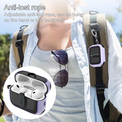 Schokbestendige AirPods Pro 2 Hoes met Valbescherming en Magnetische Sluiting - Paars/Zwart