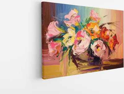 Saammp Canvas Schilderij - Kleurrijke Bloemen Schilderij - Natuur - Abstract - 30x20 - Foto op canvas - Wanddecoratie - Muurdecoratie Woonkamer - Kantoor Decoratie