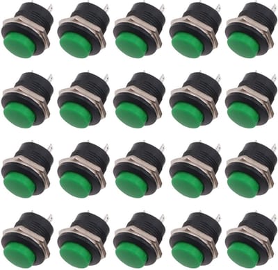 Jhubersproducts - Drukknop - Mini ronde schakelaar - 20 stuks - Groen - Zelfherstellend - 2 Pins - 3A 250V AC - Geschikt voor diverse toepassingen