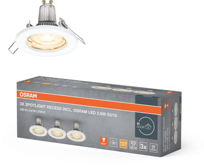 OSRAM Spotlight plafond inbouwlamp set inclusief GU10 LED lampen 3x2.6W in wit, IP20 bescherming voor binnentoepassingen