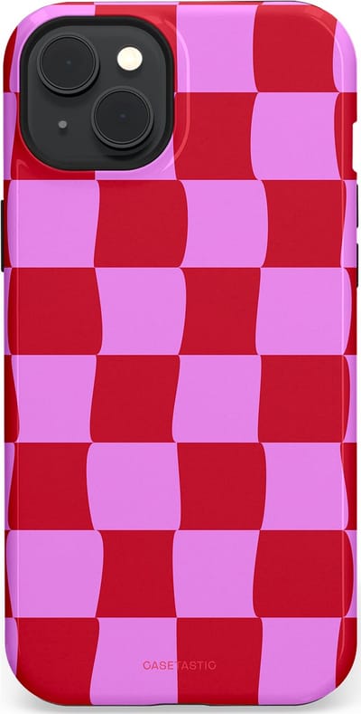 Casetastic hoesje geschikt voor Apple iPhone 15 Plus - MagSafe - Dubbellaagse bescherming - Dansend Ruitje - Fashion Case - Rood Lavendel Roze