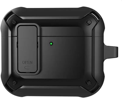 Hoesje Geschikt voor AirPods 4 - Shockproof Cover met Karabijnhaak Zwart