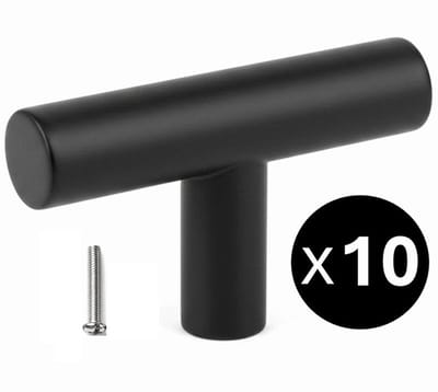 10 X MSQDESIGN Meubelknop zwart T vorm - Deurknop zwart - Kastknoppen zwart voor keuken , kast en deurjes - zwarte T-vorm kastknop - Deurknopjes zwart - Handgreep T - Moderne Meubelknop T greep voor keukenkast - T vorm Deurknoppen kast- Ladeknoppen