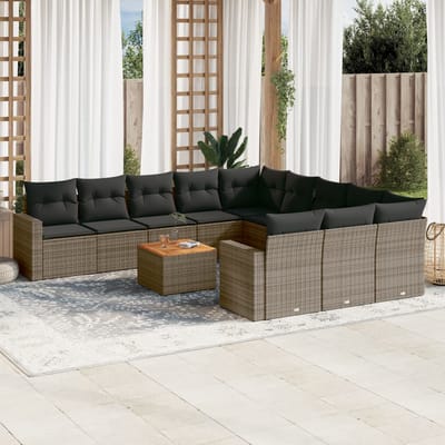 vidaXL - 12-delige - Loungeset - met - kussens - poly - rattan - grijs