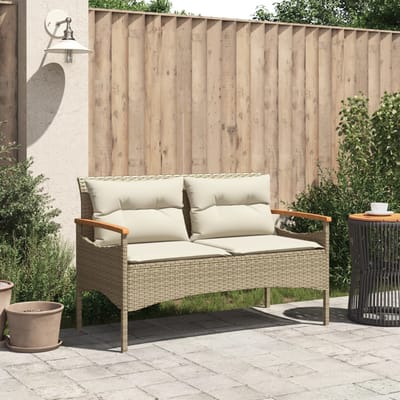vidaXL Tuinbank met kussens 116x62,5x74 cm poly rattan beige