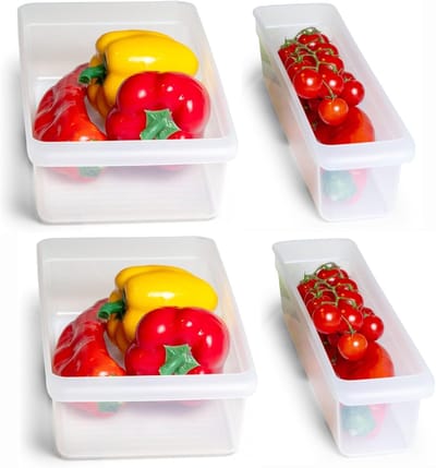 Novaliv Koelkastset van 4 organizers Koelkast Klein + Middel BPA-vrij Keukenorganisatie Keukenorganizer Koelkastorganizer Voedselveilige flessenorganizer Opbergvak Koelkastvak