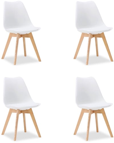 Homestyle4u Eetkamerstoel van Hout en Kunststof - 4 Stoelen - Keukentoel - Wit
