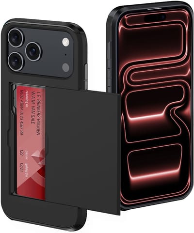 Hoes Geschikt voor iPhone 17 Pro Hoesje Pasjeshouder Hard Cover Shock Proof Hard Case Hoes Met Kaarthouder - Zwart