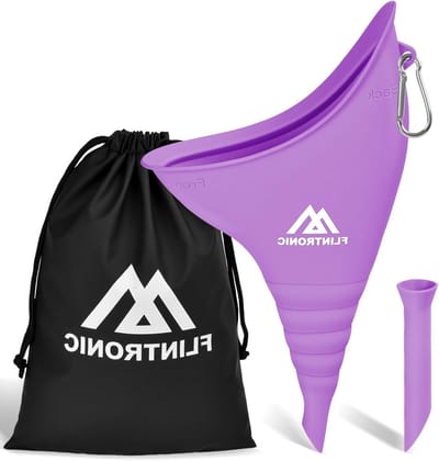Vrouwelijk urinatietoestel in paars silicone, ideaal voor onderweg en festivals, eenvoudig in gebruik