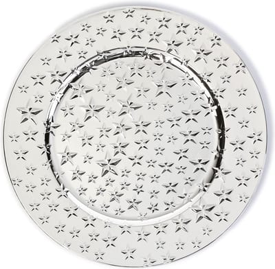 Inge Christmas goods Kaarsenbord-plateau - zilver - met sterren - D33 cm - Kaarsenonderzetter