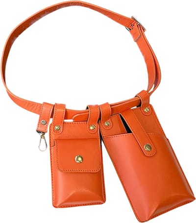 2-delige Leren Dames Heuptas – Heuptasje Dames & Crossbody Tas Dames – Mini Riemtas - Fanny Pack – Telefoon Tasje voor Vrouwen - ORANJE