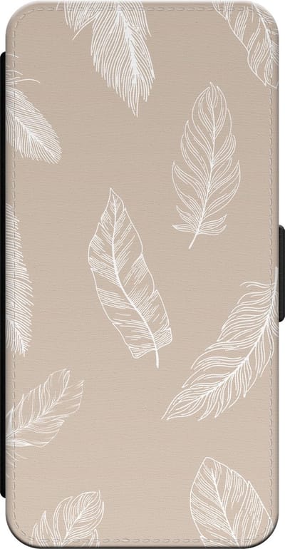 Leuke Telefoonhoesjes - Bookcase hoesje geschikt voor iPhone 14 bookcase leer - Veren - Veren - Wallet case met pasjeshouder - Print / Illustratie - Beige
