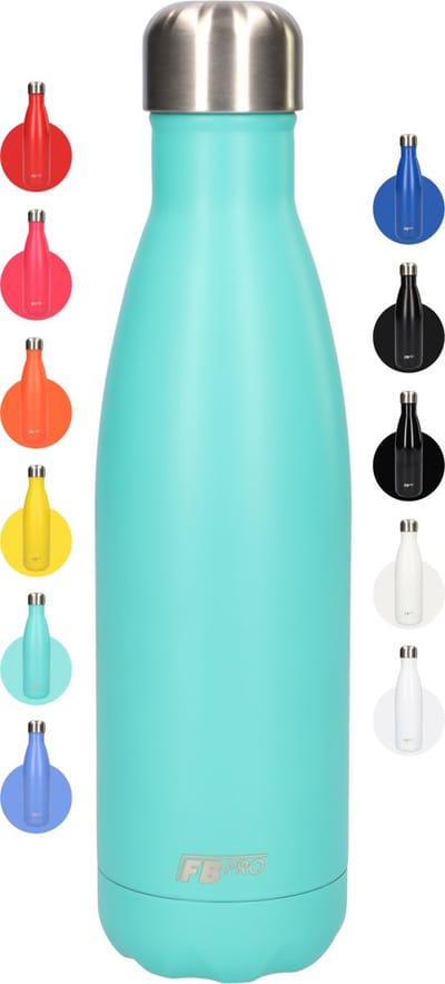 FBFS4, Thermosfles, Drinkfles, Waterfles - Modern & Slank Design - Thermos Fles voor de Warme en Koude Dagen - Dubbelwandig - Robuuste Thermoskan - 500ml - Minty Turquoise - Mat Turquoise
