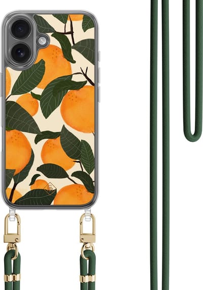 Casimoda® hoesje met koord - Geschikt voor iPhone 16 - Orange Garden - Afneembaar koord - TPU/polycarbonaat - Groen