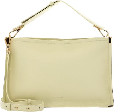 COCCINELLE Leren Handtas Schoudertas Snip Handbag Double Grainy Leather Lime Was / Pow. Pi Lichtgeel