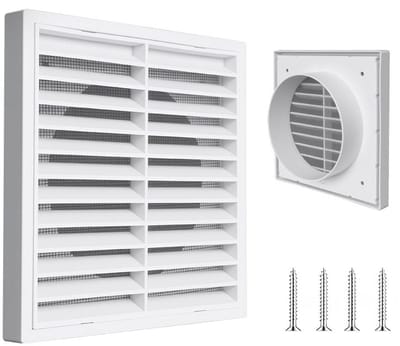 Dailygoods- Ventilatierooster met muggennet - Ventilatierooster wit - Insectenbescherming - Robuust en corrosiebestendig - 14 x 14 cm - Eenvoudig te installeren - Luchtrooster