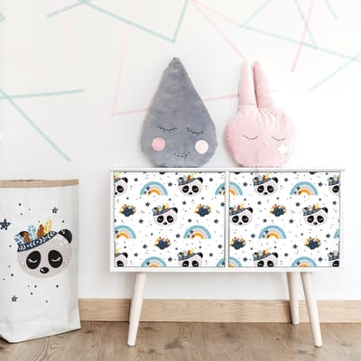 Sticker voor kindermeubels met panda's die indianen spelen, 40 x 60 cm
