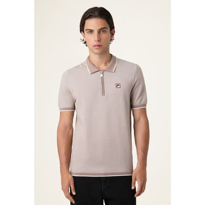 FILA Lucino Regular Knit Polo Shirt Taupe Gray Melange Größe: S | Poloshirts Outlet | Herren | Schwarz