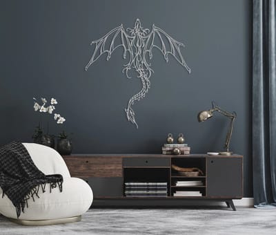 Prachtige Draak metalen wand decoratie zilver 70 x 67 cm