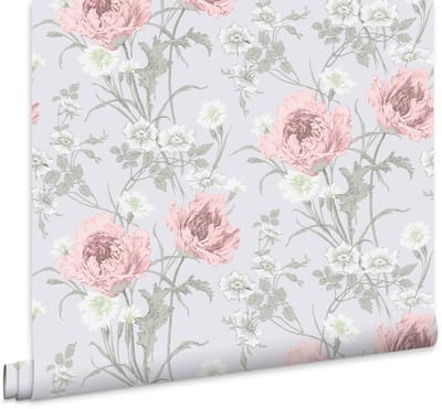 Laura Ashley Aurelie Behang - Bloemen - 10mx52cm - Grijs
