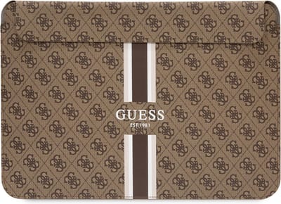 Guess 4G Printed Stripe Sleeve voor o.a. Apple MacBook (16") - Bruin
