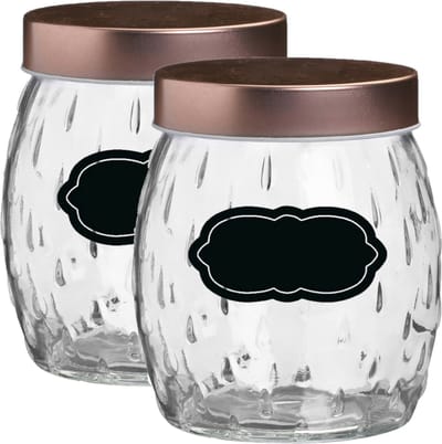 Voorraadpot/bewaarpot Beau - 4x - 1L - glas - koperen deksel - incl. etiketten