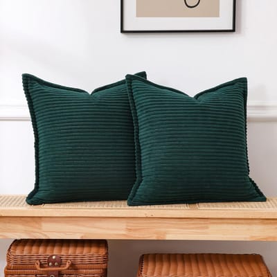 Corduroy Kussenslopen - Sierkussenhoezen Gestreept - Woonkamer Decoratie - Zijdezacht Randontwerp - 45 cm x 45 cm - Donker Groen