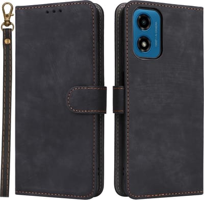Coverup Hoesje - Geschikt voor Motorola Moto G04(s) / G24 (Power) / E14 Hoesje - Coverup Book Case met Koord - Zwart