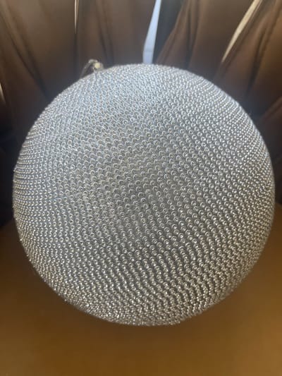 PTMD Kerstbal glas zilver met kristallen steentjes 20x20x20 cm
