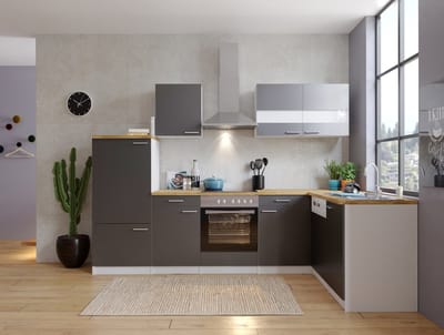 Hoekkeuken 280 cm - complete keuken met apparatuur Malia - Wit/Grijs - soft close - keramische kookplaat - vaatwasser - afzuigkap - oven - spoelbak