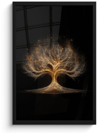 Poster in lijst - Fotolijst 40x60 cm - Posters - Lichtjes - Boom - Abstract - Zwart - Posterlijst zwart - Decoratie - Wanddecoratie woonkamer - Muurdecoratie slaapkamer