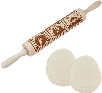 Dailygoods- Deegroller Houten 41,7 cm - Kerst Deegroller - Bakken Tool - Reliëf Koekjes - Creatieve Keuken Accessoire - Kwaliteit en Feeststemming - Bakrol
