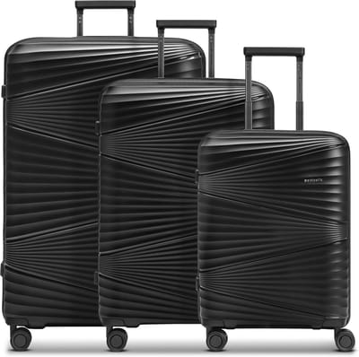 3-delige kofferset - Harde trolley met zwenkwielen in zwart metallic voor optimale ruimte en comfort