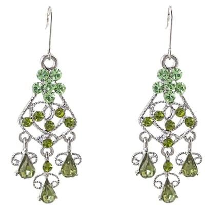 Behave - Vintage oorhanger - Bloemen ontwerp - Groene steentjes - Nikkelvrij