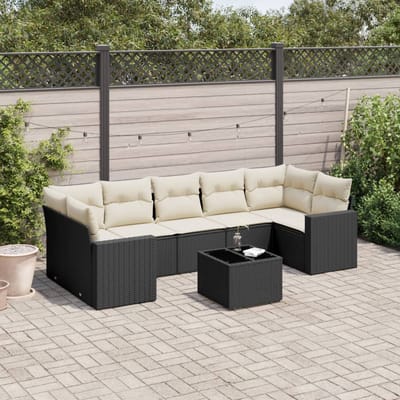 vidaXL - 8-delige - Loungeset - met - kussens - poly - rattan - zwart