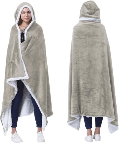 Dames Deken met Capuchon - Sherpa Fleece Knuffeldeken voor Thuis en Buiten 125 x 185 cm