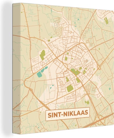 Canvas Schilderij België - Sint-Niklaas - Kaart - Stadskaart - Plattegrond - 20x20 cm - Wanddecoratie