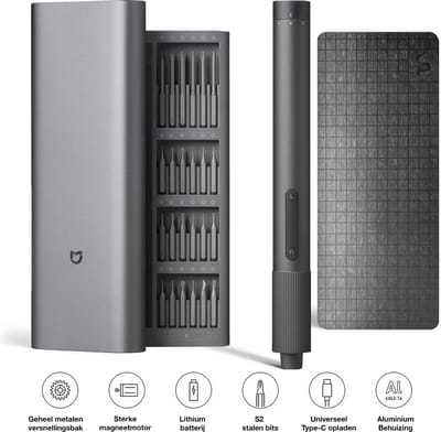 Xiaomi Elektrische precisie schroevendraaier - 2 snelheden - Schroevendraaierset met Pop-up aluminium magnetische opbergcontainer - 24 x S2 stalen precisiebits