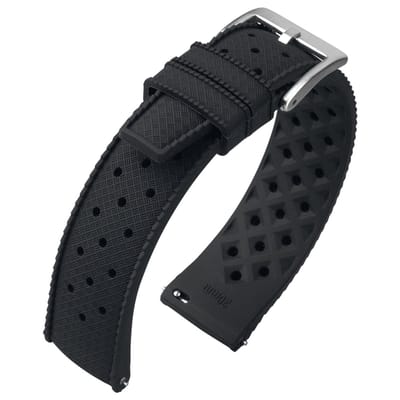 Tropic Style Basket Weave Horlogebandje Silicone Rubber - Makkelijk Zelf te Monteren - Zwart 18mm