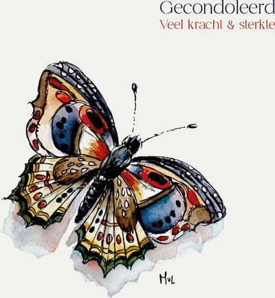 Gecondoleerd wenskaart 12,5x12,5cm, illustratie aquarel en zwarte inkt