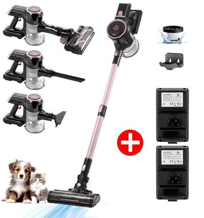 AG4200 Steelstofzuiger Draadloos – 2 Accu’s – 90 Min Stofzuigen – Krachtige Stofzuiger Zonder Zak – Geschikt voor Dierenharen – 2-in-1 Kruimeldief – Compact & Lichtgewicht – Rose Gold