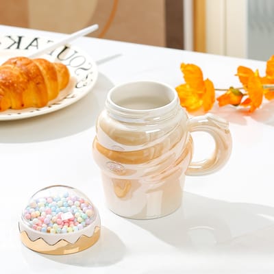 Creatieve IJsbeker Hoge Waarde Keramische Kop Huishouden Waterbeker Kantoor Koffiekop Evenement Cadeau 460Ml [Color Box] beige