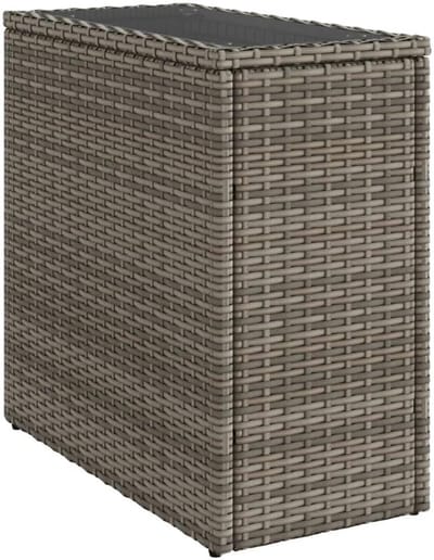 Tuin bijzettafel met glazen blad 58x27.5x55cm poly rattan grijs